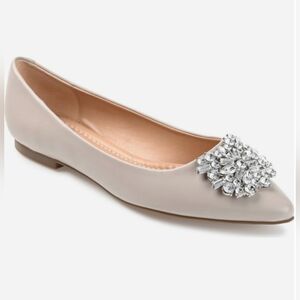 New Journee Renzo Neutral Rhinestone Embellished Pointed Toe Dress Flats